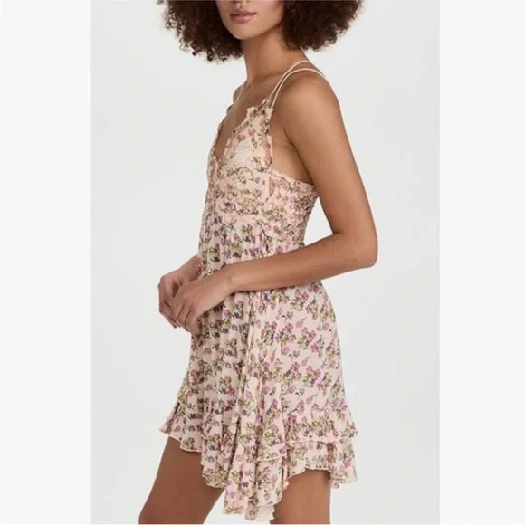 Free People Adella Slip Dress Pink Floral Lace Size S - Picture 2 of 13